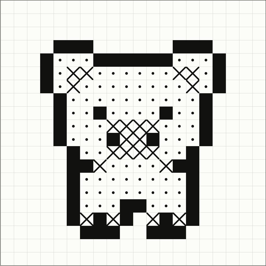 Cerdito dibujado en una matriz de 20 × 20 celdas.
