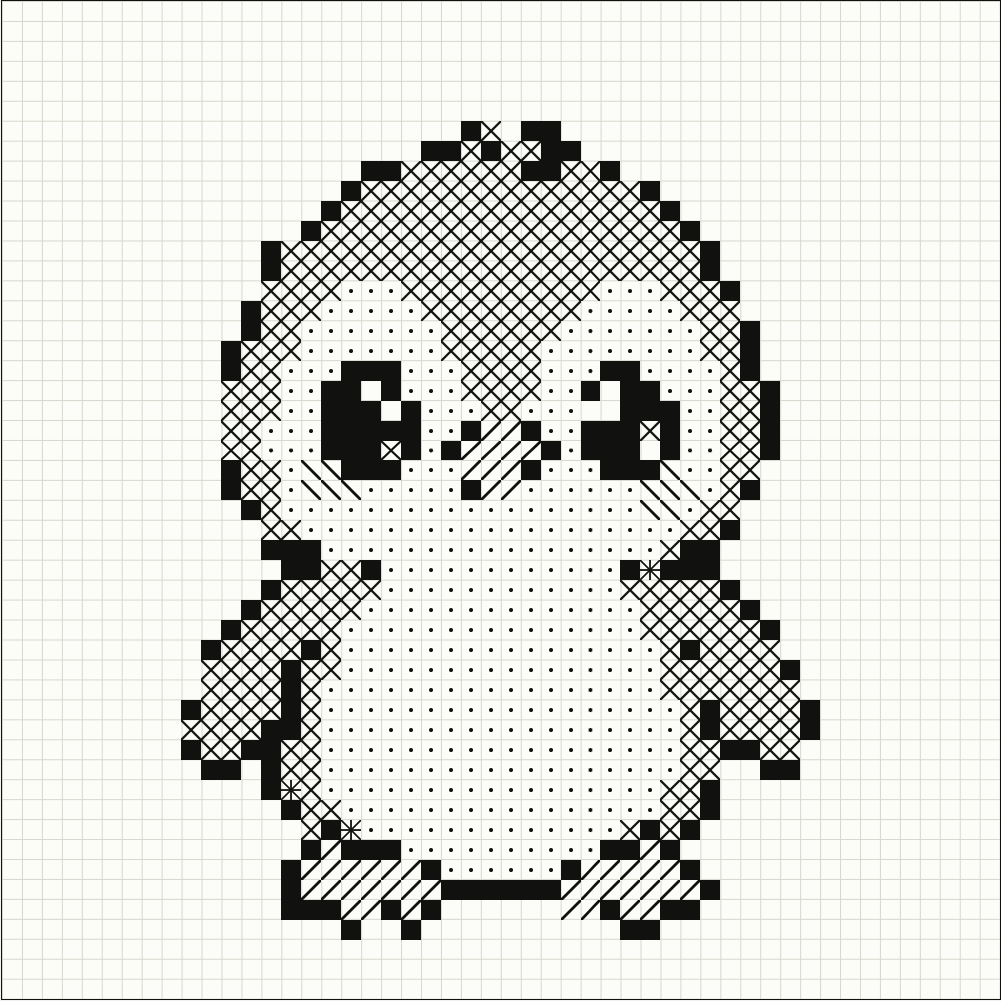 Pingüino dibujado en una matriz de 50 × 50 celdas.