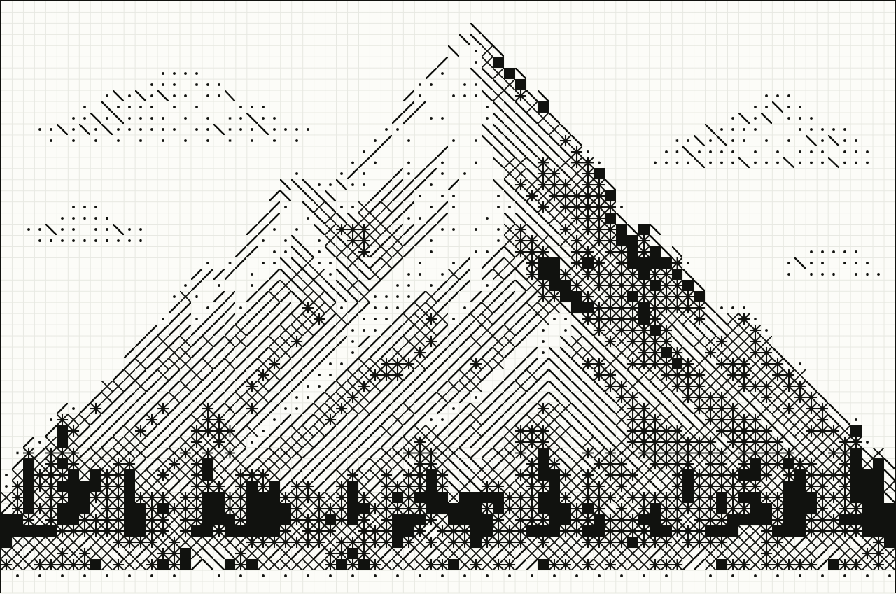 Montaña nevada dibujada en una matriz de 80 × 53 celdas.